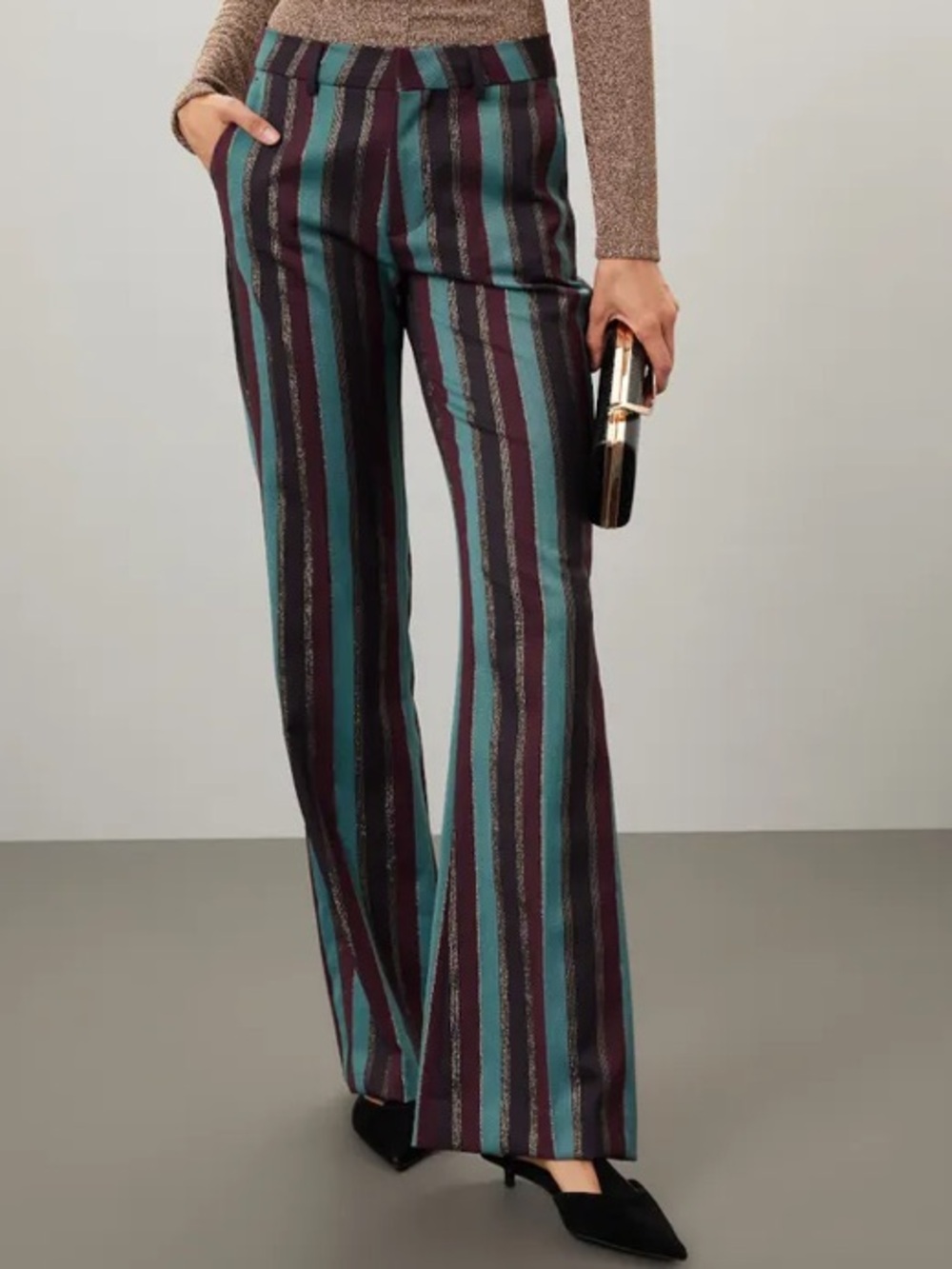 Scotch & Soda Stripe Flare Trousers in Teal & Plum